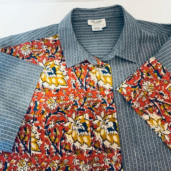 Tru Luxe Jeans Button Front Women's Shirt Mix of Different Fabrics Size Large - Picture 14 of 16